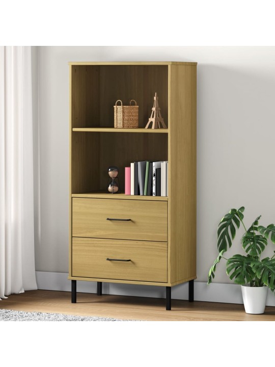 Knihovna se 2 zásuvkami hnědá 60x35x128,5 cm masivní dřevo OSLO