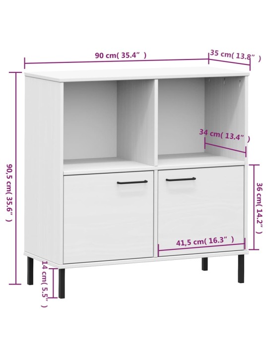 Knihovna s kovovými nohami bílá 90 x 35 x 90,5 cm masiv OSLO
