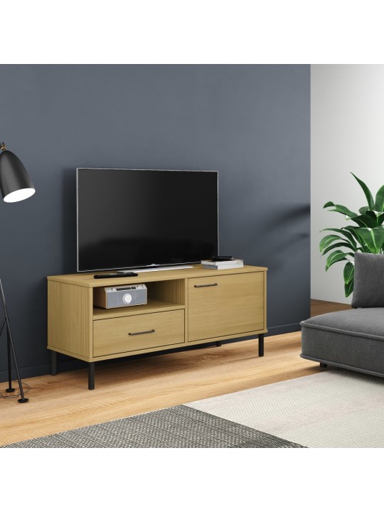 TV skříňka s kovovými nohami hnědá masivní borové dřevo OSLO