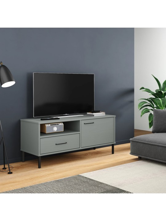 TV skříňka s kovovými nohami šedá masivní borové dřevo OSLO