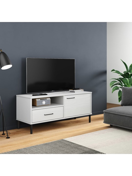 TV skříňka s kovovými nohami bílá masivní borové dřevo OSLO