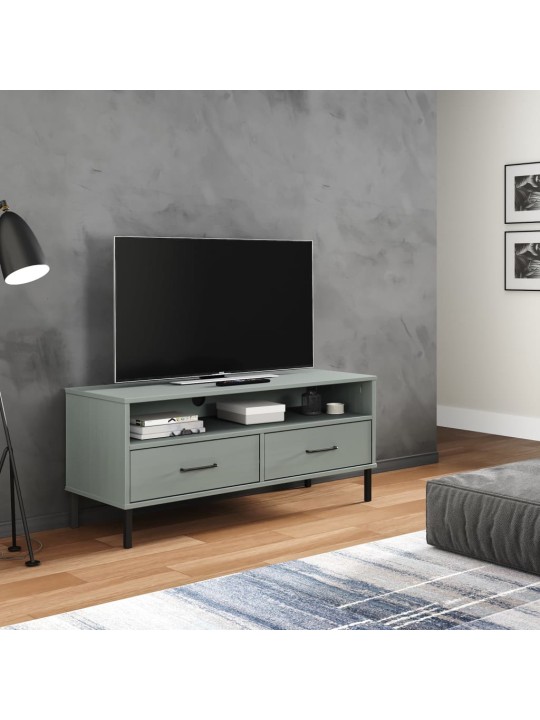 TV skříňka s kovovými nohami šedá masivní borové dřevo OSLO