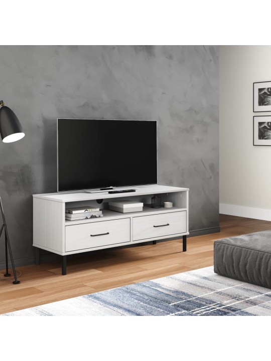 TV skříňka s kovovými nohami bílá masivní borové dřevo OSLO