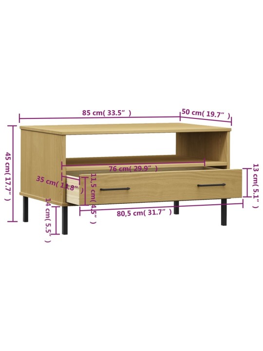 Konferenční stolek kovové nohy hnědý 85 x 50 x 45 cm masiv OSLO