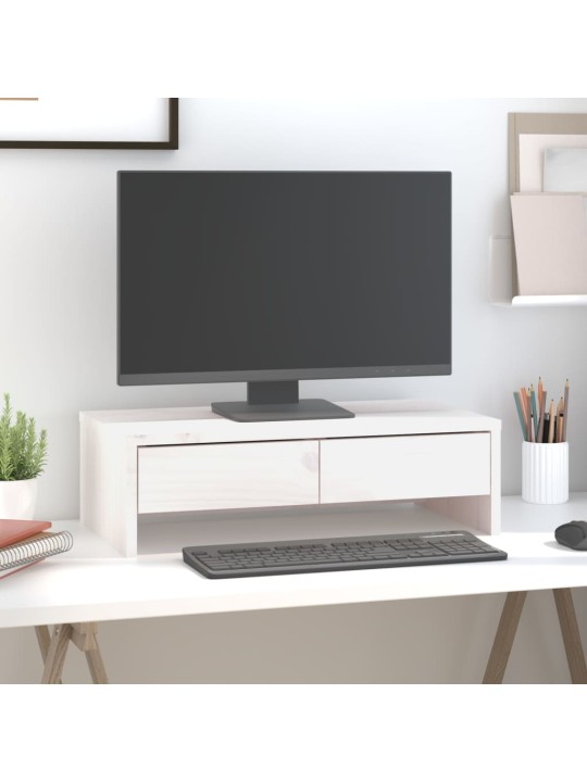 Stojan na monitor bílý 50x27x15 cm masivní borové dřevo