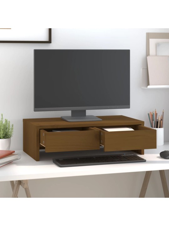 Stojan na monitor medově hnědý 50x27x15 cm masivní borové dřevo