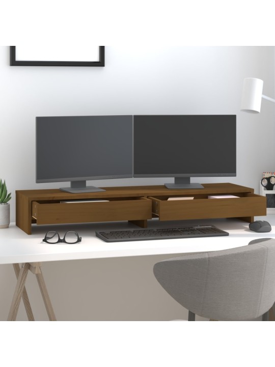 Stojan na monitor medově hnědý 100x27x15 cm masivní borovice