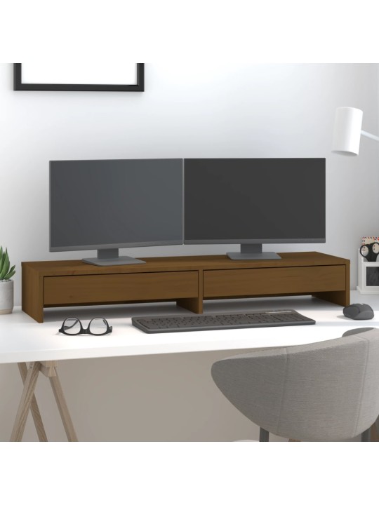 Stojan na monitor medově hnědý 100x27x15 cm masivní borovice