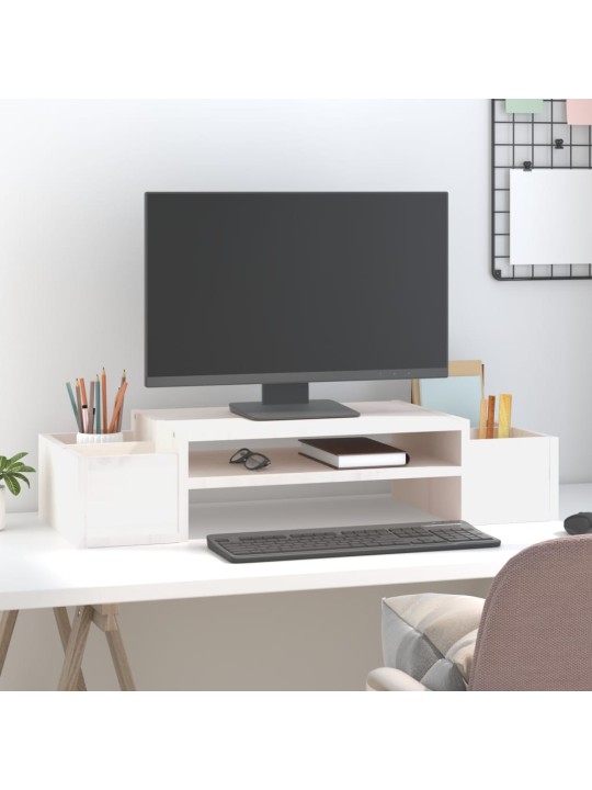 Stojan na monitor bílý 70x27,5x15 cm masivní borové dřevo