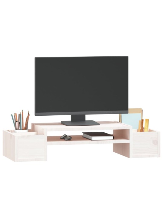 Stojan na monitor bílý 70x27,5x15 cm masivní borové dřevo
