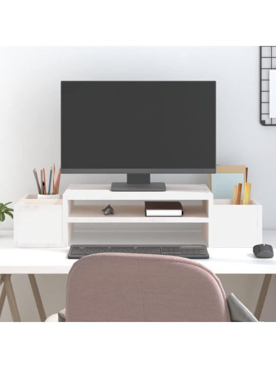 Stojan na monitor bílý 70x27,5x15 cm masivní borové dřevo