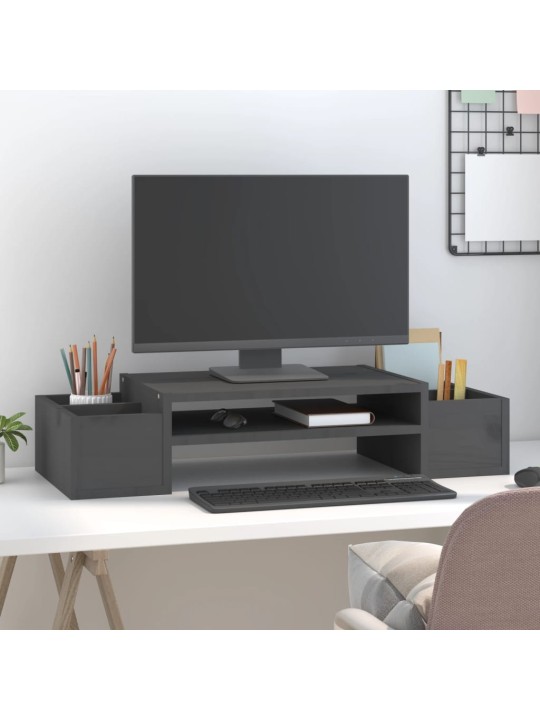 Stojan na monitor bílý 70x27,5x15 cm masivní borové dřevo