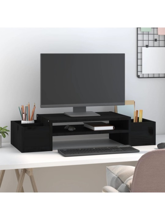 Stojan na monitor černý 70x27,5x15 cm masivní borové dřevo