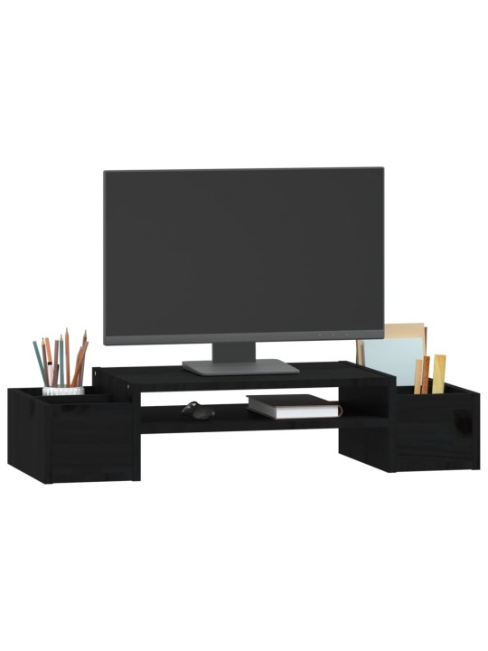 Stojan na monitor černý 70x27,5x15 cm masivní borové dřevo