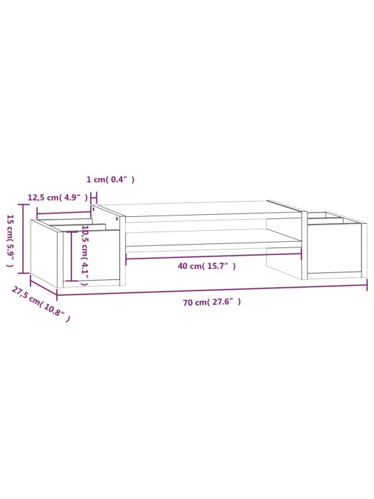 Stojan na monitor černý 70x27,5x15 cm masivní borové dřevo
