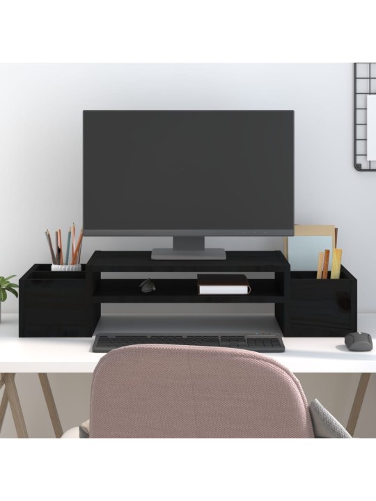Stojan na monitor černý 70x27,5x15 cm masivní borové dřevo