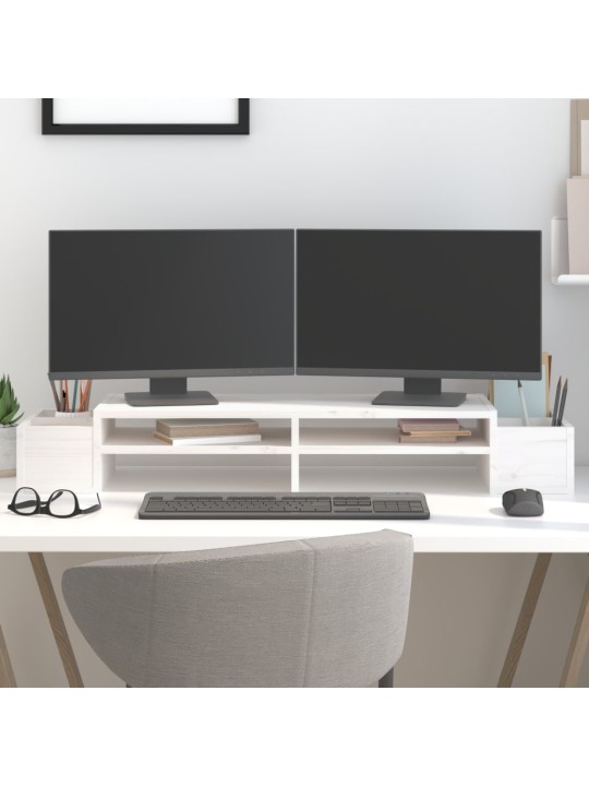 Stojan na monitor bílý 100x27,5x15 cm masivní borové dřevo