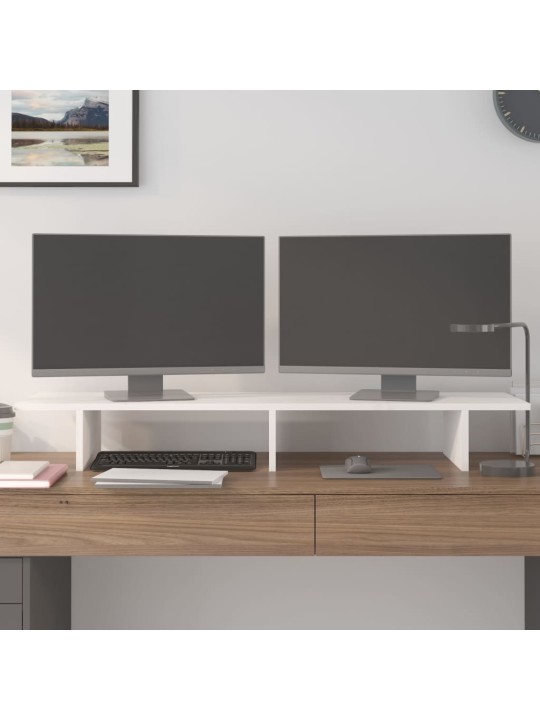 Stojan na monitor bílý 100 x 27 x 15 cm masivní borové dřevo