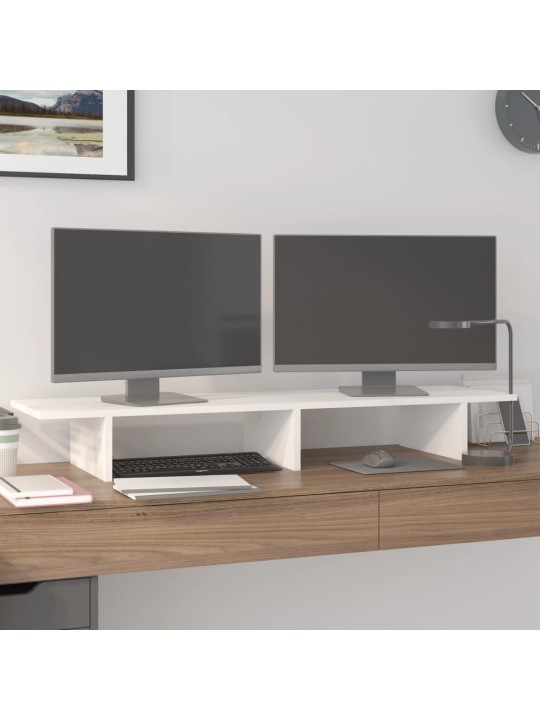 Stojan na monitor bílý 100 x 27 x 15 cm masivní borové dřevo