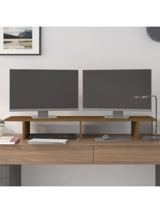 Stojan na monitor medově hnědý 100x27x15 cm masivní borovice