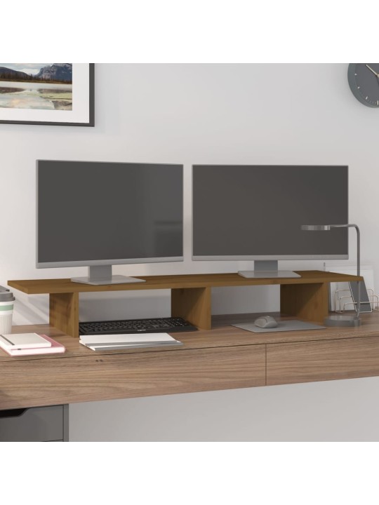 Stojan na monitor medově hnědý 100x27x15 cm masivní borovice