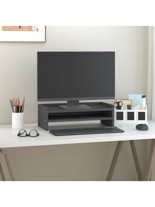 Stojan na monitor šedý 50x24x16 cm masivní borové dřevo