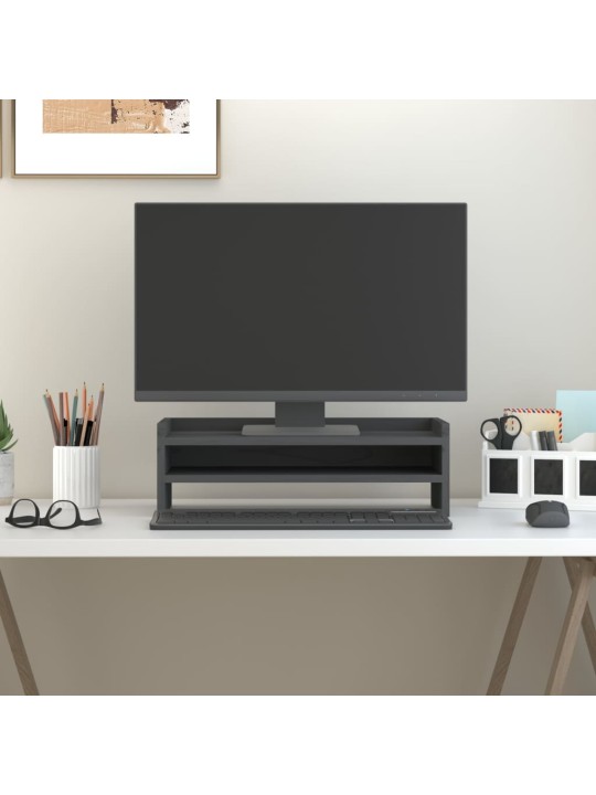 Stojan na monitor šedý 50x24x16 cm masivní borové dřevo