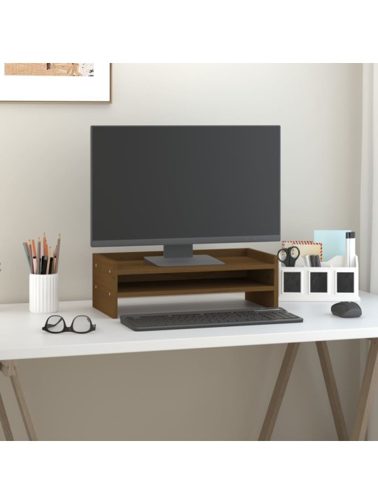 Stojan na monitor medově hnědý 50x24x16 cm masivní borové dřevo