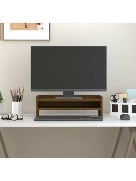 Stojan na monitor medově hnědý 50x24x16 cm masivní borové dřevo