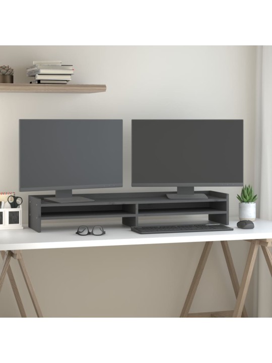 Stojan na monitor šedý 100 x 24 x 16 cm masivní borové dřevo
