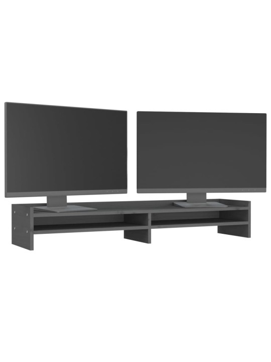 Stojan na monitor šedý 100 x 24 x 16 cm masivní borové dřevo