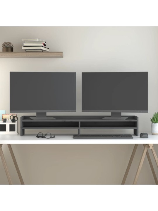 Stojan na monitor šedý 100 x 24 x 16 cm masivní borové dřevo