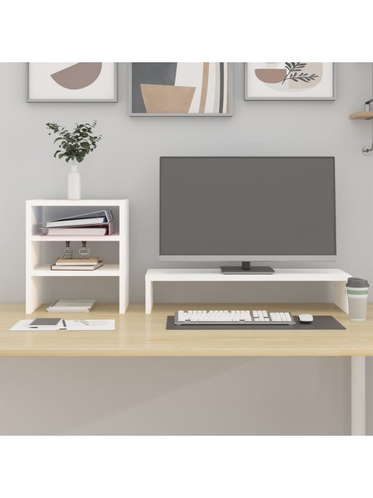 Stojan na monitor bílý 81x20x30 cm masivní borové dřevo