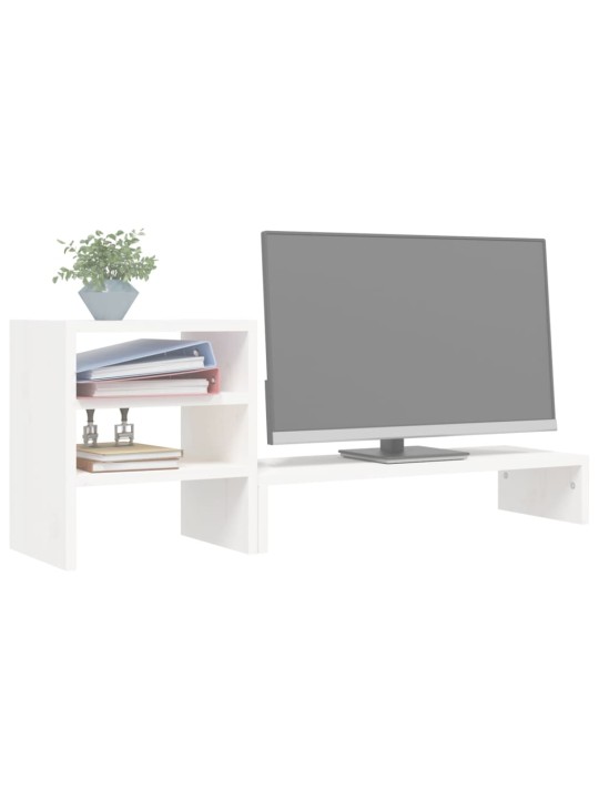 Stojan na monitor bílý 81x20x30 cm masivní borové dřevo