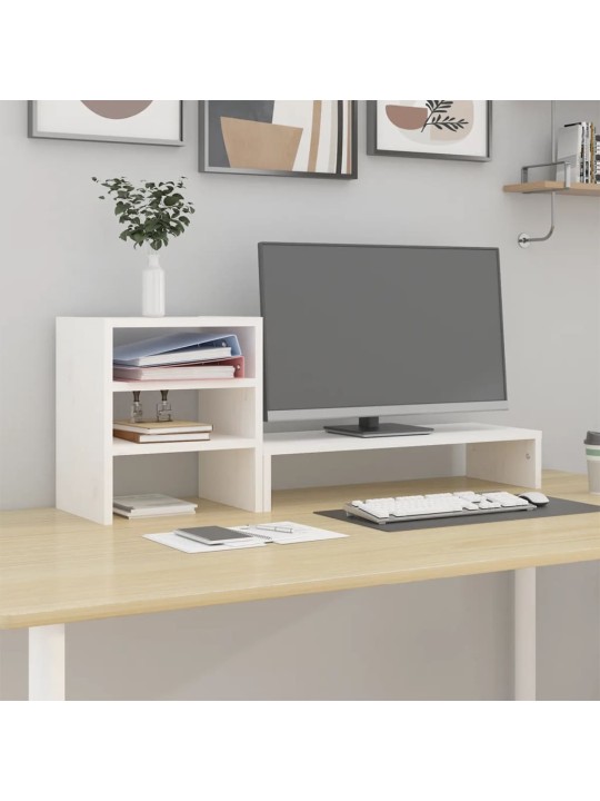 Stojan na monitor bílý 81x20x30 cm masivní borové dřevo