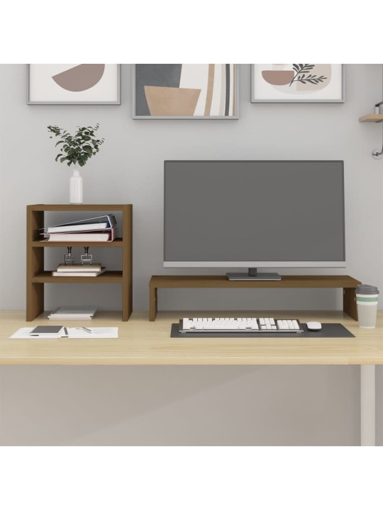 Stojan na monitor medově hnědý 81x20x30 cm masivní borové dřevo