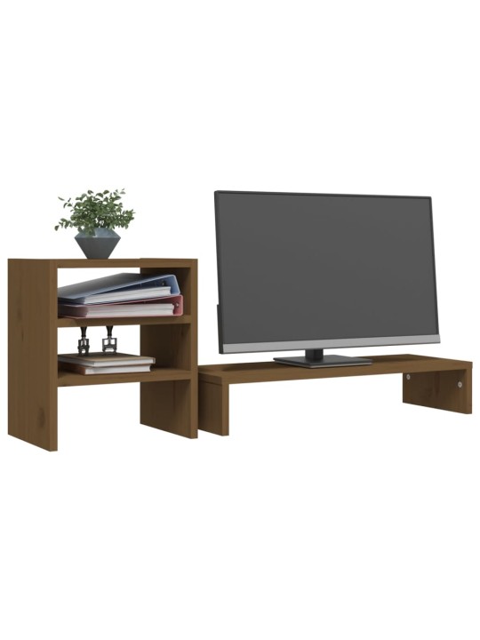 Stojan na monitor medově hnědý 81x20x30 cm masivní borové dřevo
