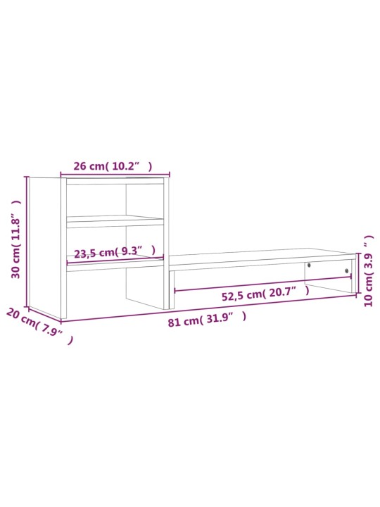 Stojan na monitor medově hnědý 81x20x30 cm masivní borové dřevo