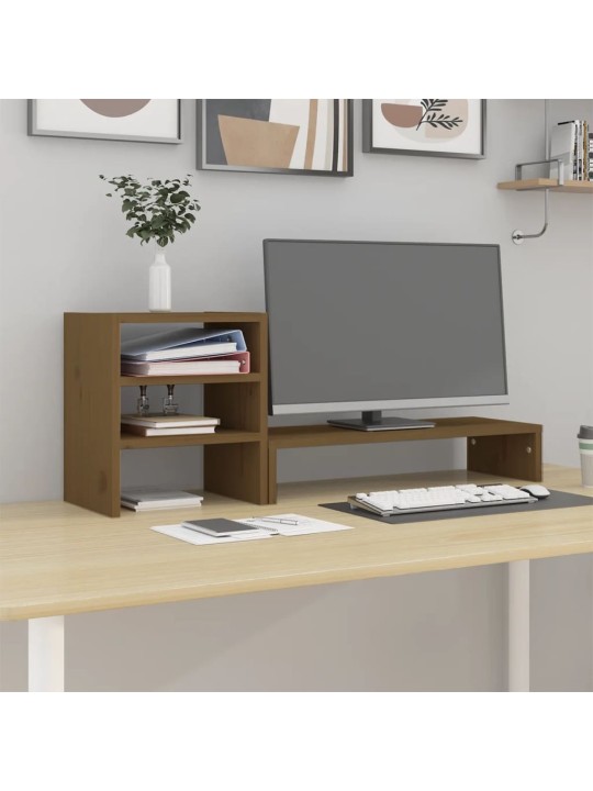 Stojan na monitor medově hnědý 81x20x30 cm masivní borové dřevo