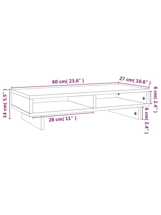 Stojan na monitor bílý 60x27x14 cm masivní borové dřevo