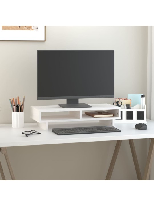 Stojan na monitor bílý 60x27x14 cm masivní borové dřevo