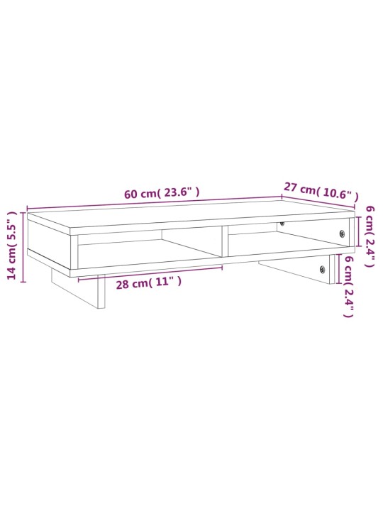 Stojan na monitor medově hnědý 60x27x14 cm masivní borové dřevo