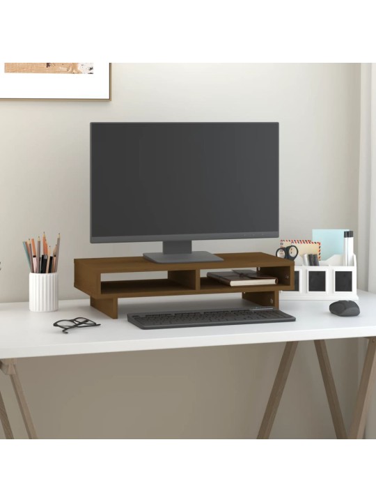 Stojan na monitor medově hnědý 60x27x14 cm masivní borové dřevo