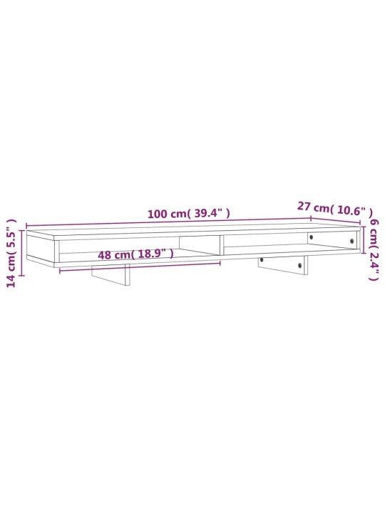 Stojan na monitor bílý 100x27x14 cm masivní borové dřevo