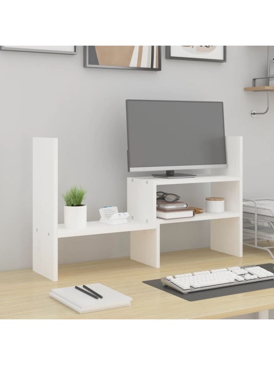 Stojan na monitor bílý (39–72) x 17 x 43 cm masivní borovice