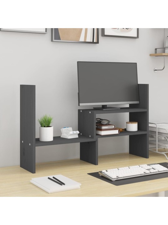 Stojan na monitor šedý (39–72) x 17 x 43 cm masivní borovice
