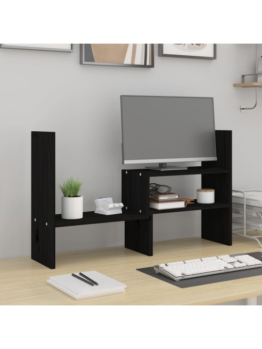 Stojan na monitor černý (39–72) x 17 x 43 cm masivní borovice