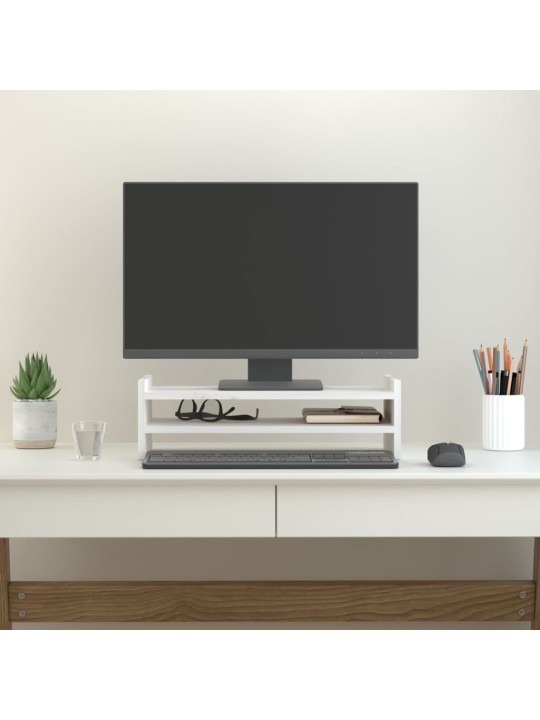 Stojan na monitor bílý 50x27x15 cm masivní borové dřevo