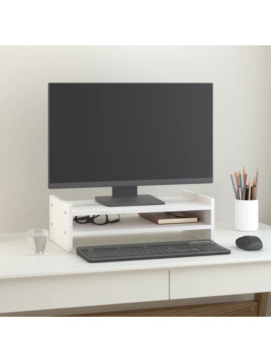 Stojan na monitor bílý 50x27x15 cm masivní borové dřevo