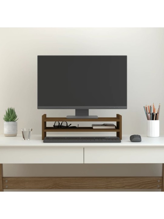 Stojan na monitor medově hnědý 50x27x15 cm masivní borové dřevo